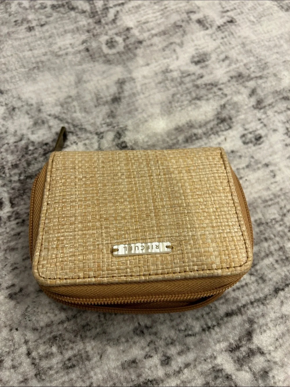 Rip Curl Woven Mini Cosmetic Pouch in Tan and Natural